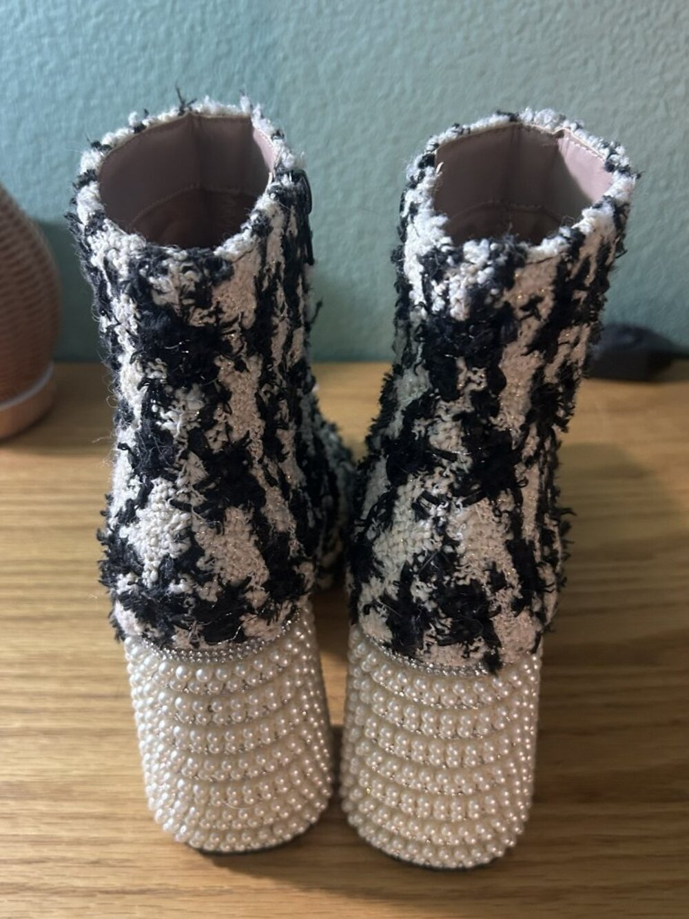 Betsey Johnson Raylan houndstooth & pearl zip boots - Picture 5 of 7